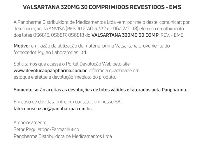 Comunicado-Recall-VALSARTANA-320MG-EMS